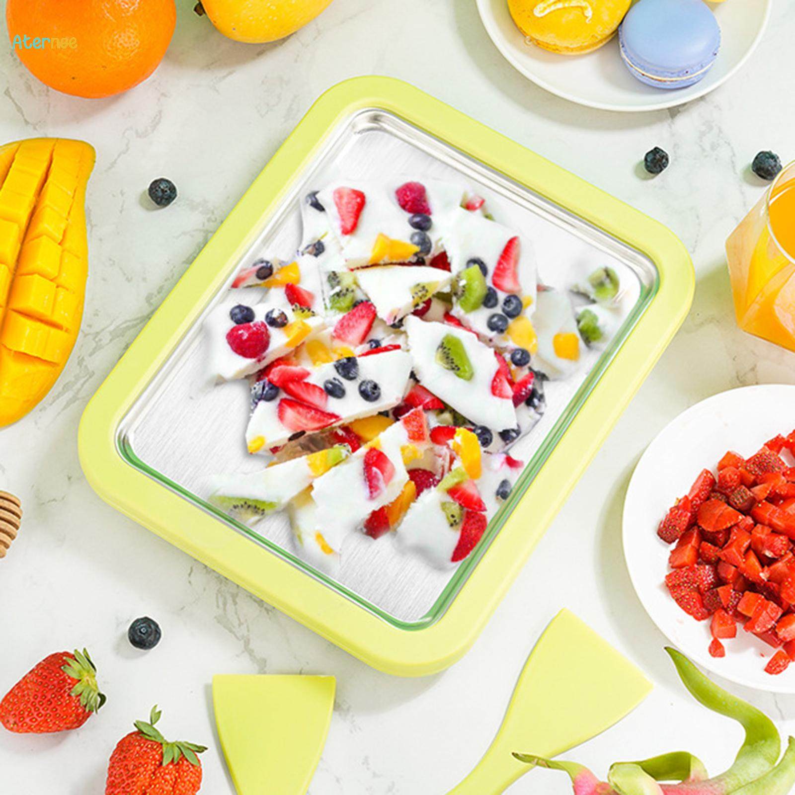 DIY Ice Cream Maker Roller Pan with 2 Scrapers Yoghurt Frying Machine Stainless Steel Freezer Pan for Parent Child Activities Summer Durable. 