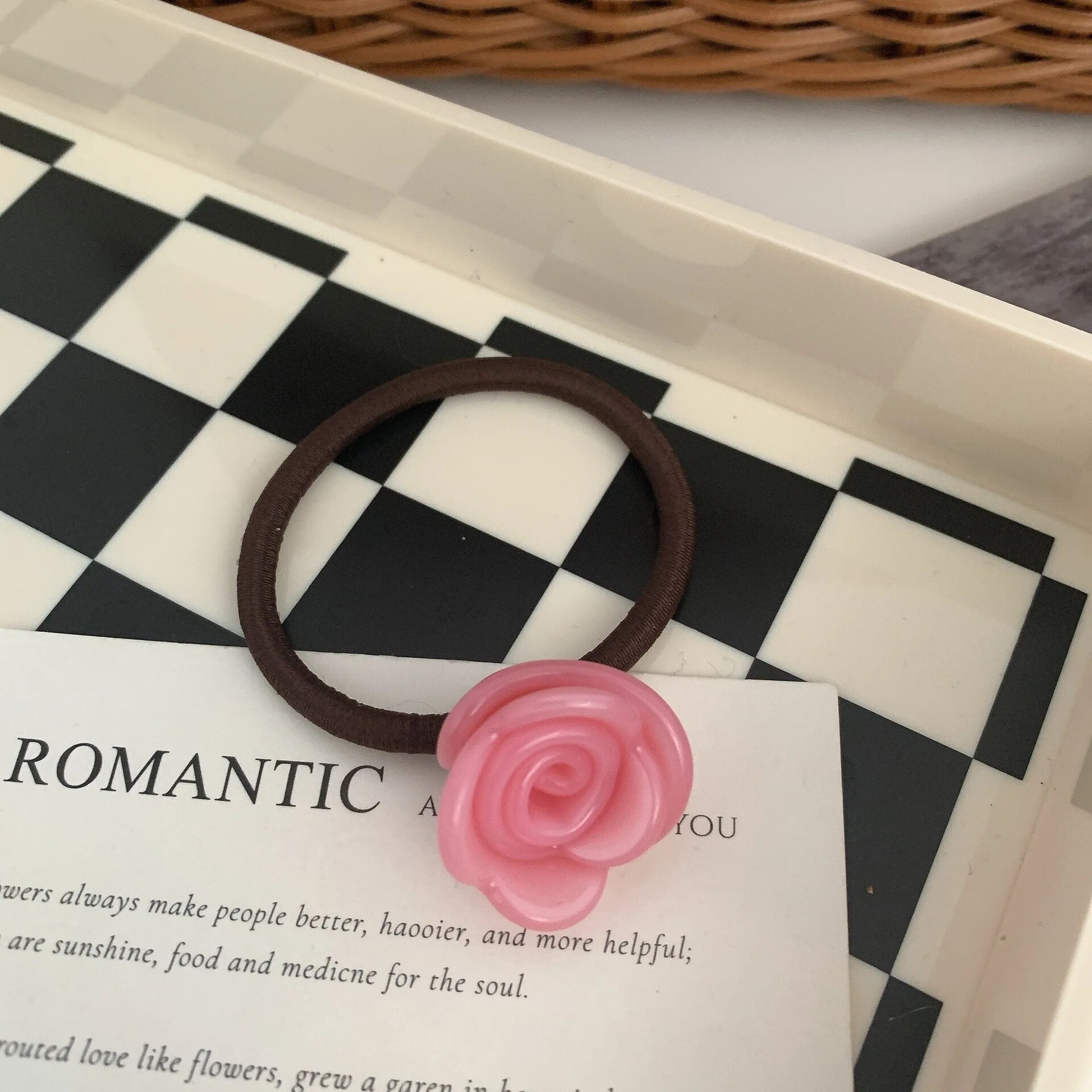 Korean Fashion Premium French Rose Flower Elastlic Scrunchie Sweet Cute Acetate Hair Cord Head Cord Rubber Band Hair Accessories