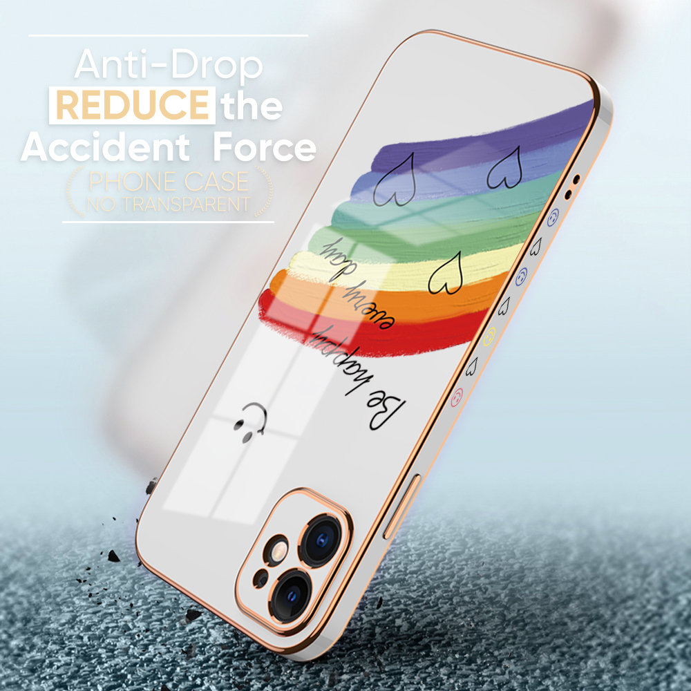 TA for Samsung Galaxy A42 5G Back Cover + Free Lanyard Rainbow Doodle Luxury 6D Plating Case Side Pattern Soft Silicone Square Phone Cases. 