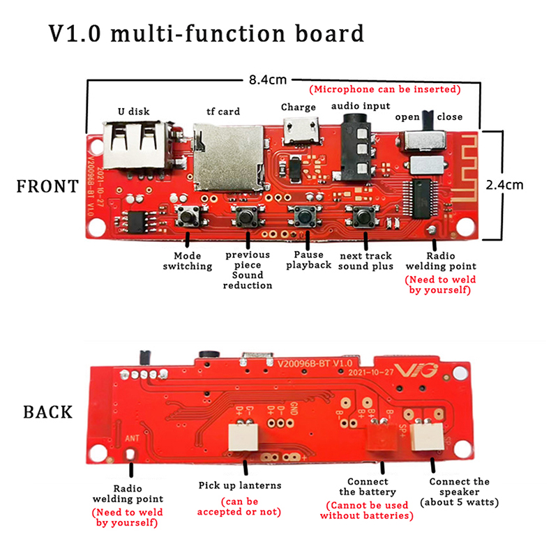 Multifunctional Bluetooth Audio Circuit Board Bluetooth Module Amplifier Board DIY Bluetooth Module Mltifunctional Lantern Mushen. 