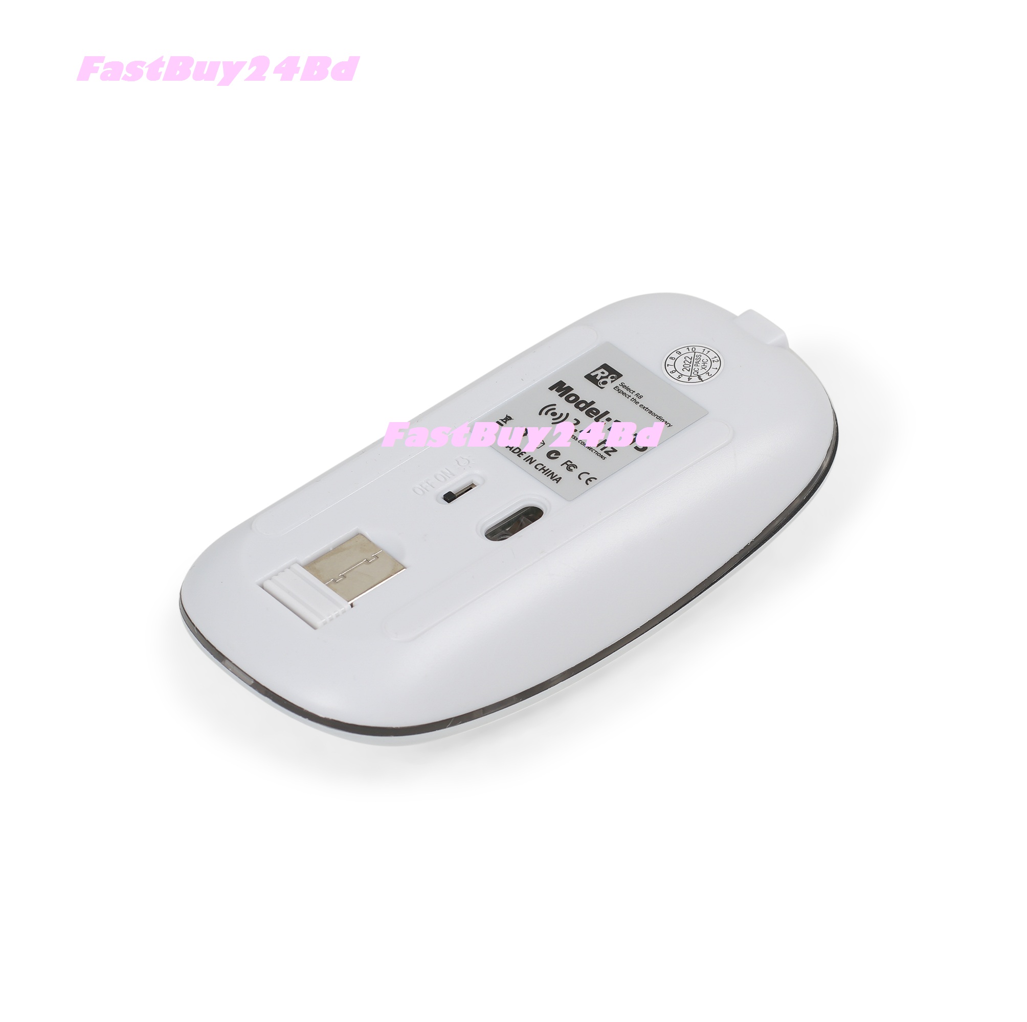 R8 Wireless Rechargeable Mouse With RGB Lighting, Silent-DPI Button having Light On Off Switch. 
