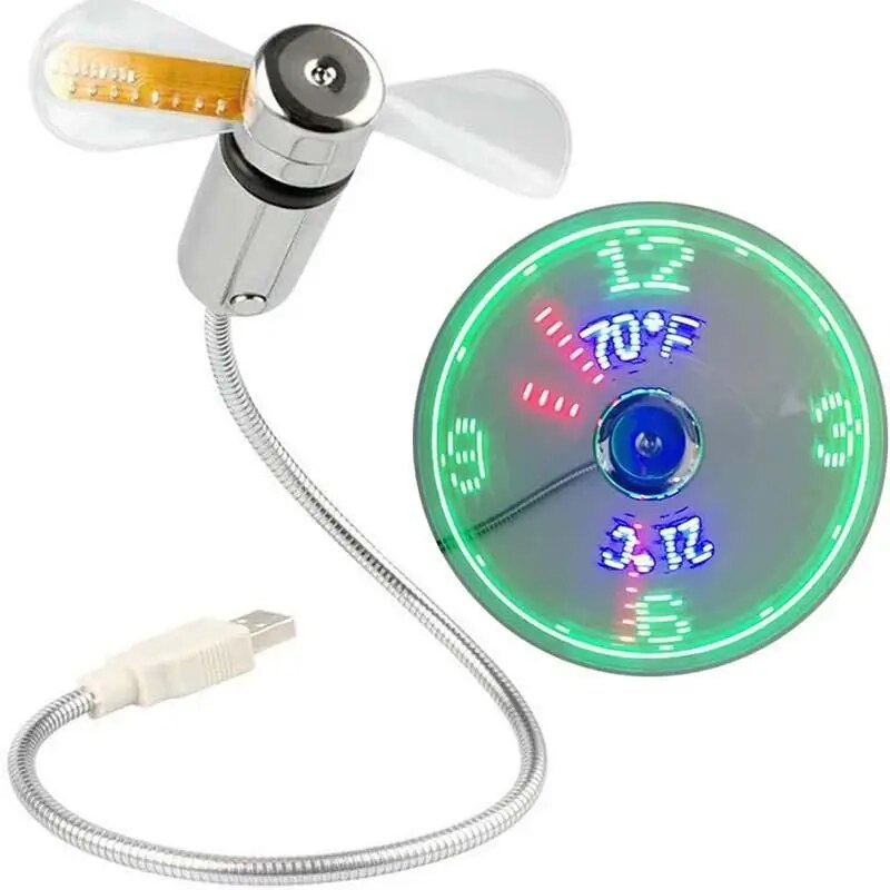 Hand Mini USB Fan Portable Gadgets Flexible Gooseneck LED Clock Cool For Laptop PC Notebook Real Time Display Durable Adjustable