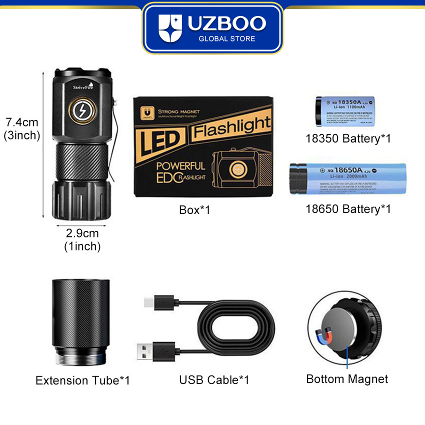 UZBOO 1300LM Mini Flashlight High Bright Flashlight LED Torch Light Outdoor Pocket Size Flashlight Rechargeable Waterproof Torch Light for Hiking Hunting Camping Compact And Portable Strong Magnetism Side Pen Clip Design Five Modes  Non-scalded. 