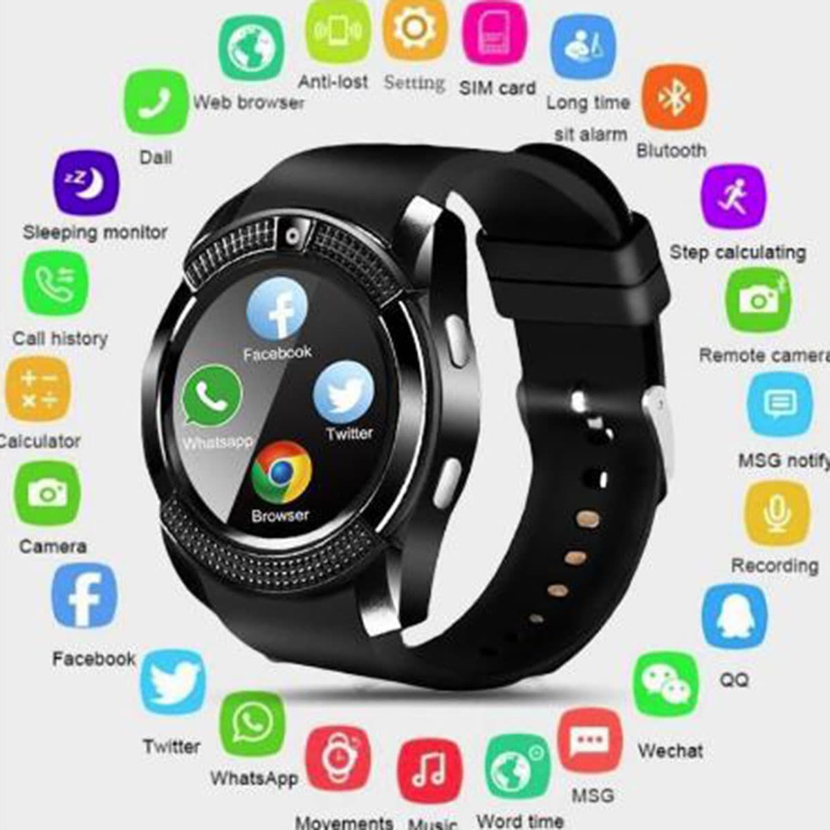 V8 Bluetooth Smart Watch - Black. 