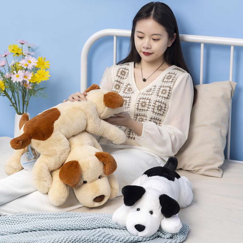 Saite Dudu genuine lying sugar dog plush doll cute dog long pillow spotted dog on the bed. 