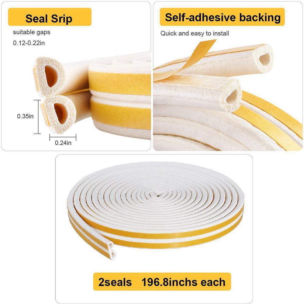 Door Weather Stripping Self-adhesive Seal Strip for Doors Windows Winter Cars Frame Side Draft Stopper, Soundproofing Anti-collision Weatherstrip Gap Blocker D Type 16Ft 2 Pack. 