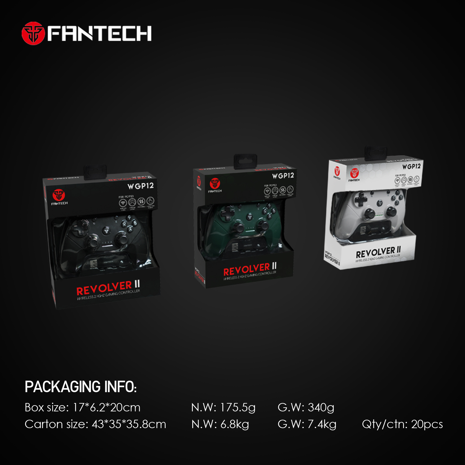 FANTECH REVOLVER WGP12 Controller Gamepad 2.4G Wireless Joystick Joypad With PS3 PC 10 Hours Long Battery Life For Game Player Black White Green. 