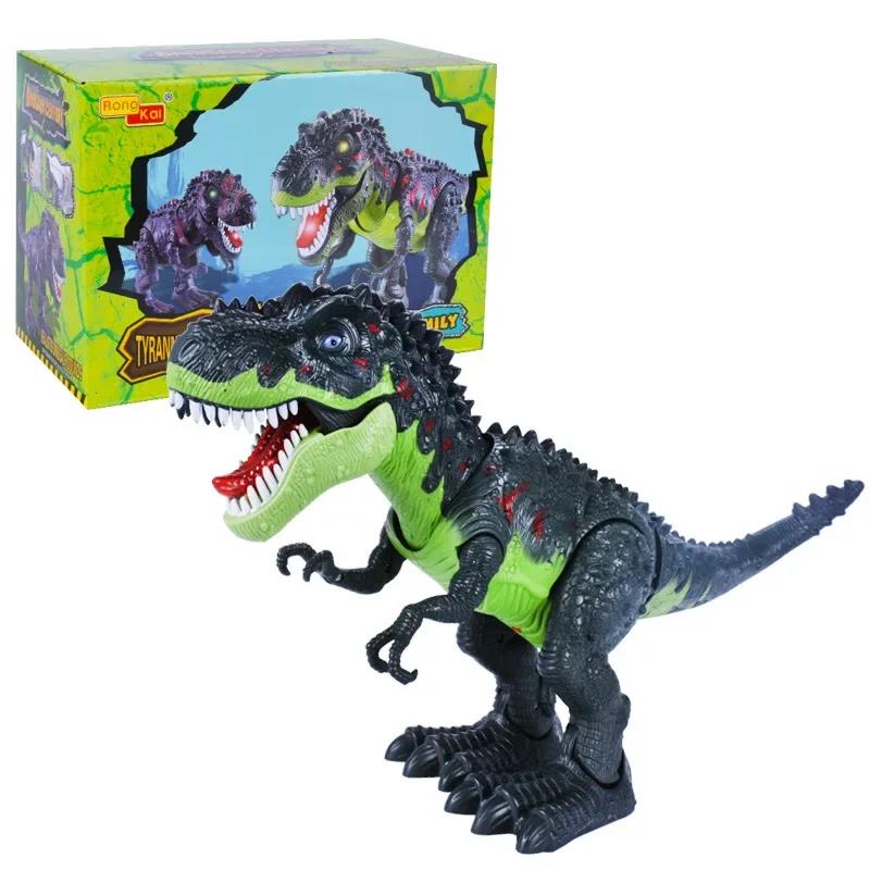 [Funny] Jurassic world Electric Dinosaur flash and sound T-rex Talking Toy Walk Talk Interactive Toy moving dinosaur model doll LaoXzhongX