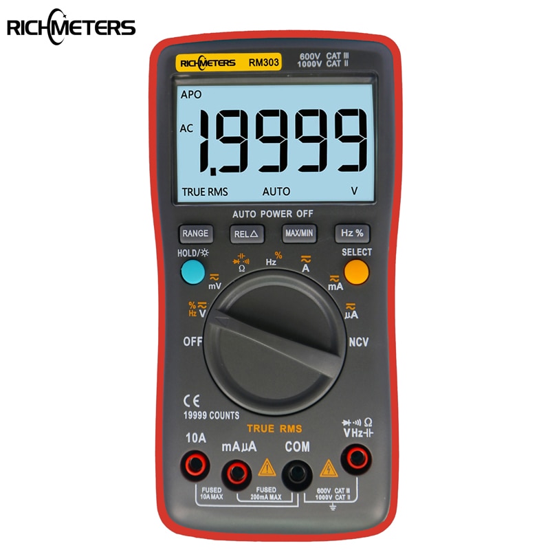 RM303 True-RMS 19999 Counts Digital Multimeter NCV Frequency 200M Resistance Auto Power off DC Voltage  Ammeter Current Ohm. 