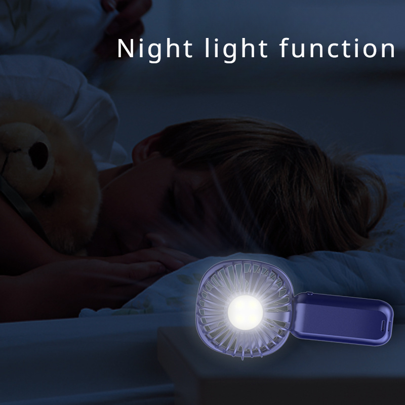 Handheld Mini Fan USB Rechargeable Silent Night Light Rechargeable Treasure Digital Display. 