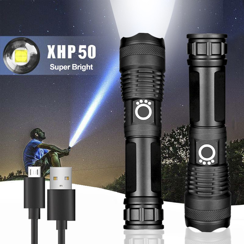 XHP50 Led Torch Light Rechargeable Type C LED Flashlight USB Zoom Torchlight Led Torch Light. 