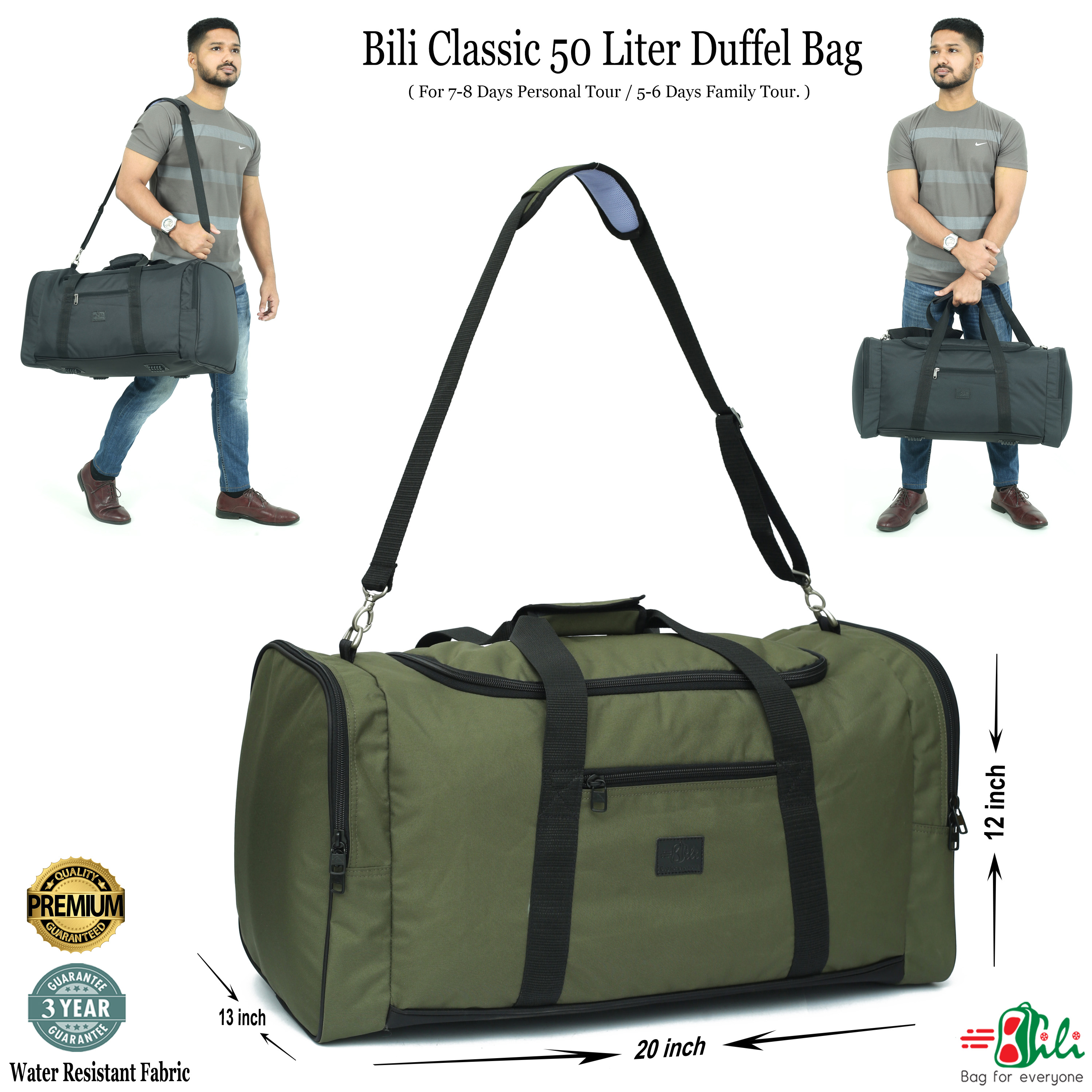 Bili Online Classic 50 Liter Travel Duffel Bag 5 6 Days Tour Waterproof Premium Duffle Bag Large Travel Bag Weekender Duffel Bag Luggage Bag Travelling Bag Travel Duffel Bag Travel Bag Weekender Bag M...