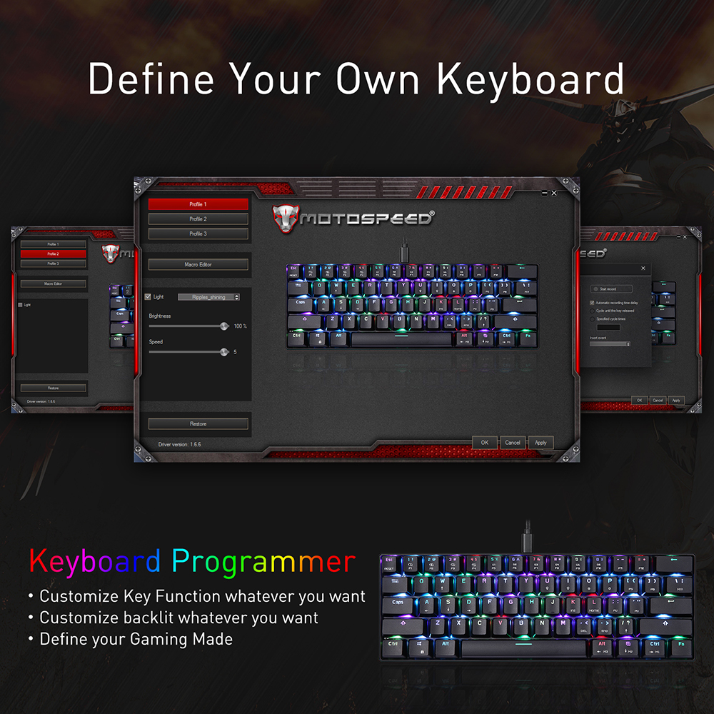 Motospeed CK61 Mechanical Keyboard 61 Key RGB Backlit Wired Office Gaming Computer Keyboard Red Switch Drive For Android Windows. 