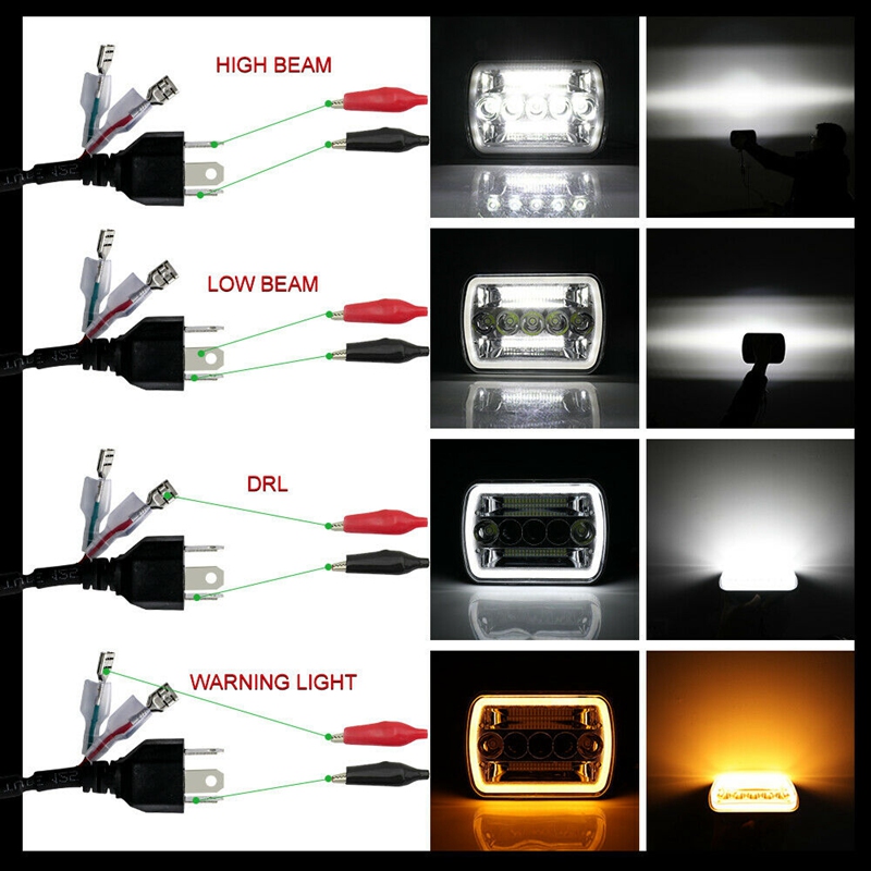 2X 5X7Inch 7X6Inch LED Headlight Hi-Lo Beam Halo DRL for Jeep Cherokee XJ Wrangler YJ