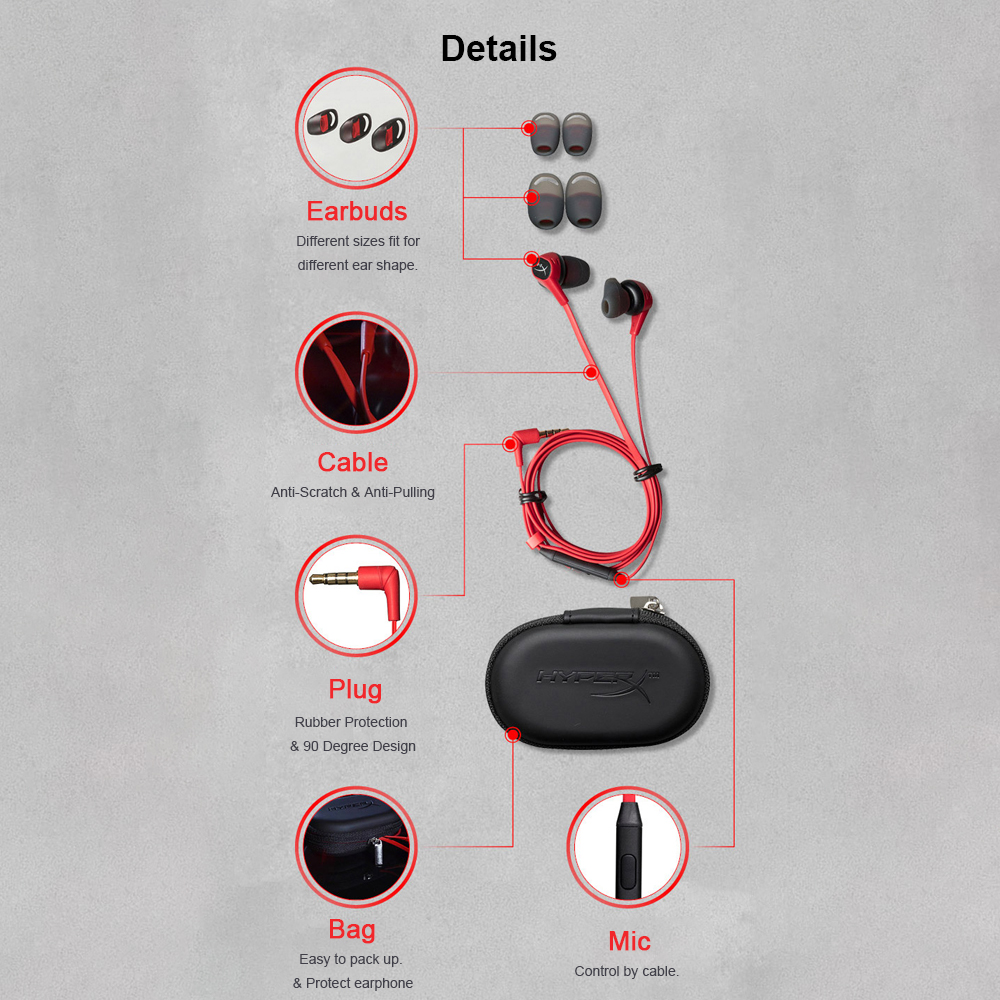 Kingston HyperX Cloud Earbuds Gaming Headset Portable Earphone with Microphone Immersive in Game. 
