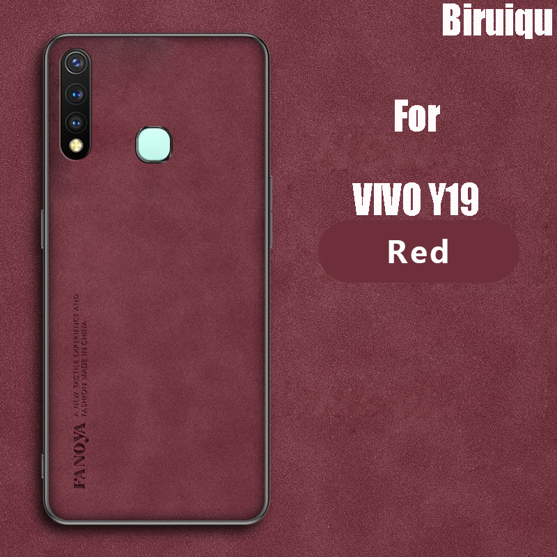 Biruiqu For VIVO Y19 Lambskin Leather Pounch Silicone Shockproof Case Slim Back Cover