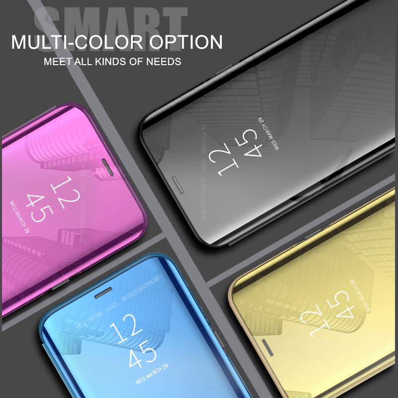 Phone Flip case Galaxy S10 Plus Luxury Plating Smart Clear View Makeup Mirror Transparent Cosmetic mirror case for Samsung S10 Plus Flip Back cover Stand Holder cases. 