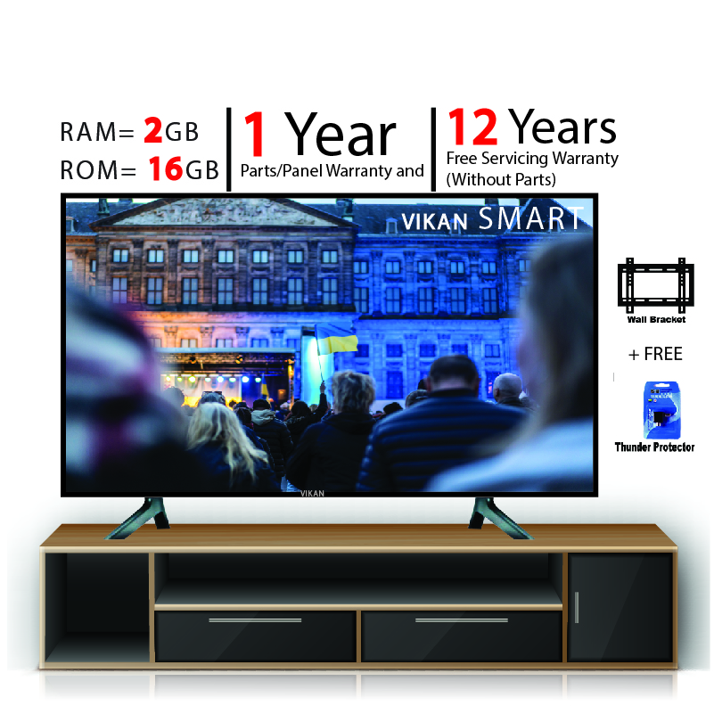 Vikan 43'' 4K Supported Android Smart Wi-Fi Television Hd Led Tv 4k Supported Ram 2 gb Rom 16 gb. 