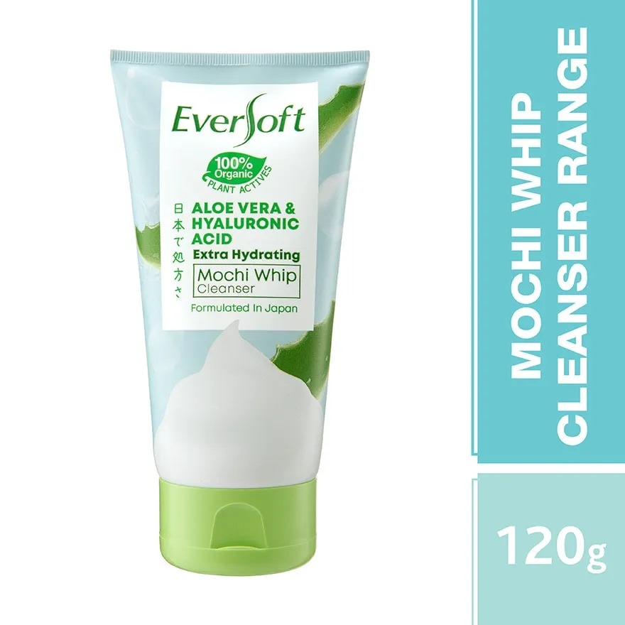 International Malaysian product Eversoft Aloe vera & Hyaluronic Mochi Whip cleanser used for male female - 120 gm. 