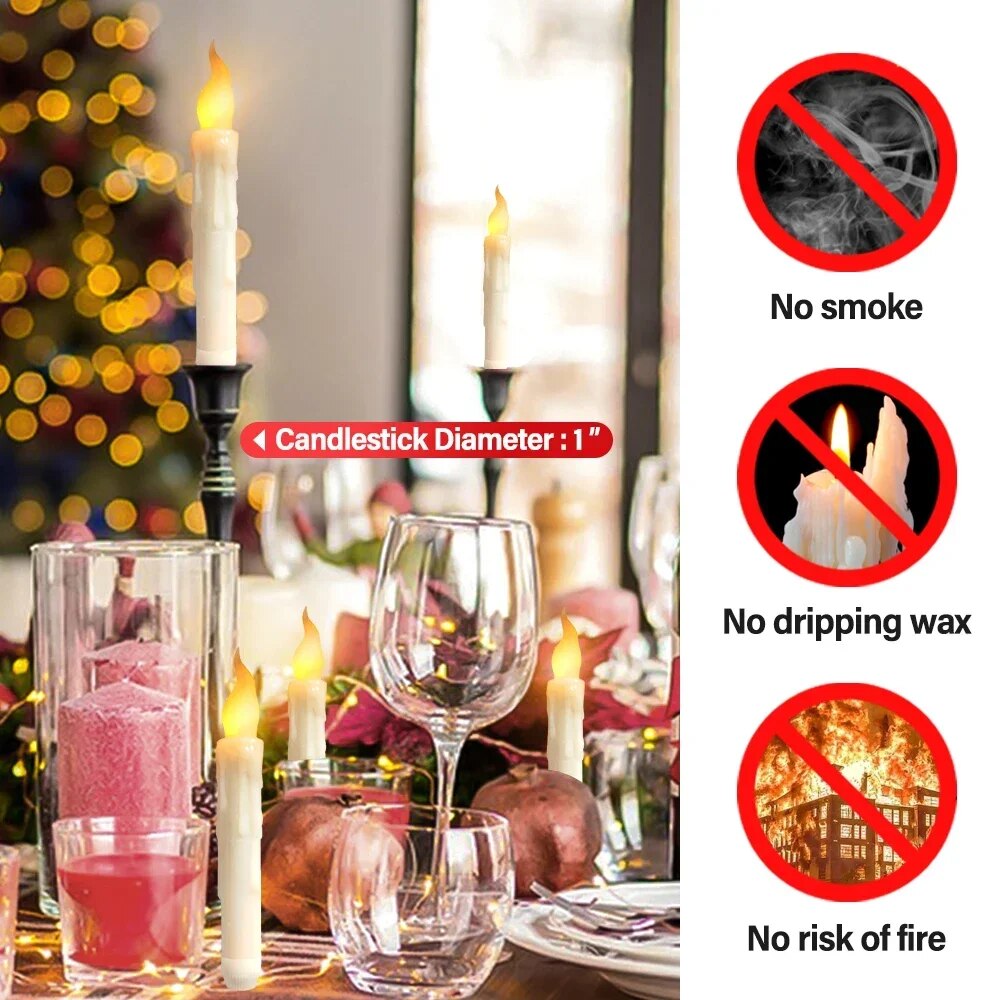 LED Floating Candles with Magic Wand Flameless Taper Candles Battery Operated Remote Timer Electric Hanging Window Candles Decor. 