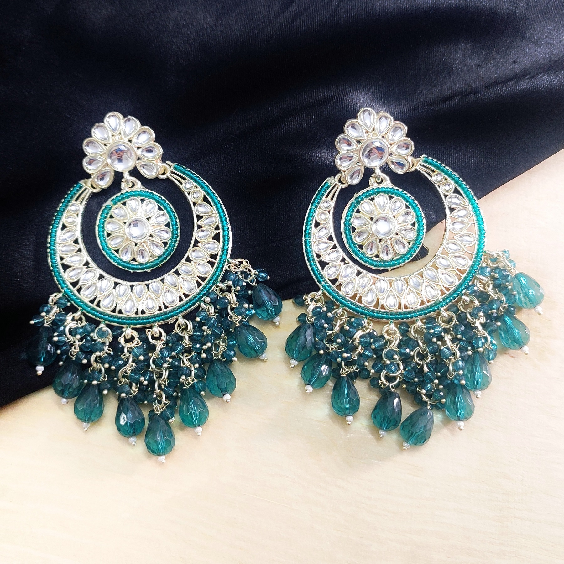 Premium Quality Multani Kundan Chandbali With Crystal & Mina Work Meena Earring set for women