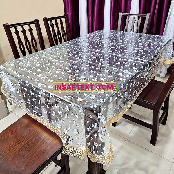 6 seater dining table water transparent table cloth with whiteprint[ 90/60 inchi ] standard size - 231