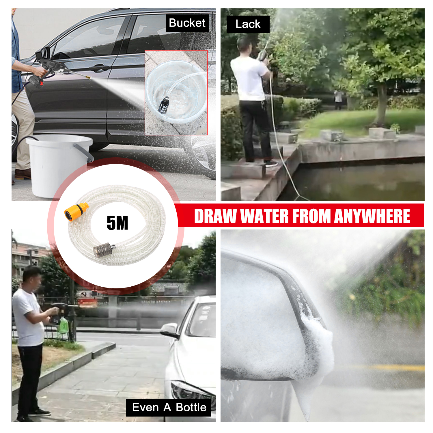 25V Portable High Pressure Washer Machine 15A 30Bar Cordless Washer G-un With Foam Generator Nozzle Water Pump Auto Garden Sprayer. 