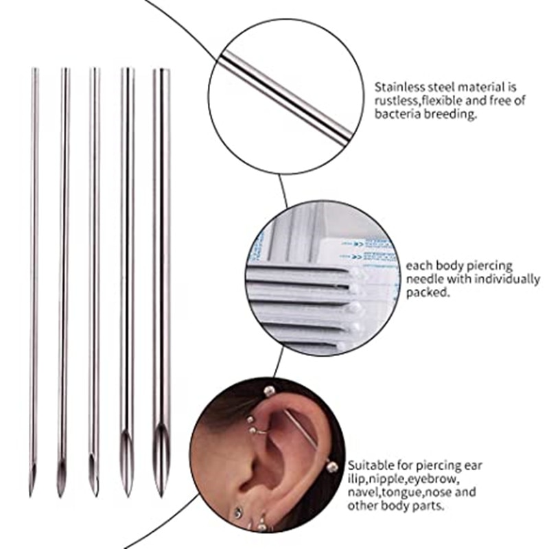 10PCS Disposable Sterile Piercing Needles 14G 16G 18G 20G Mix Body Piercing Needles Bulk Nose Ear Navel Eyebrow Piercing Tool. 