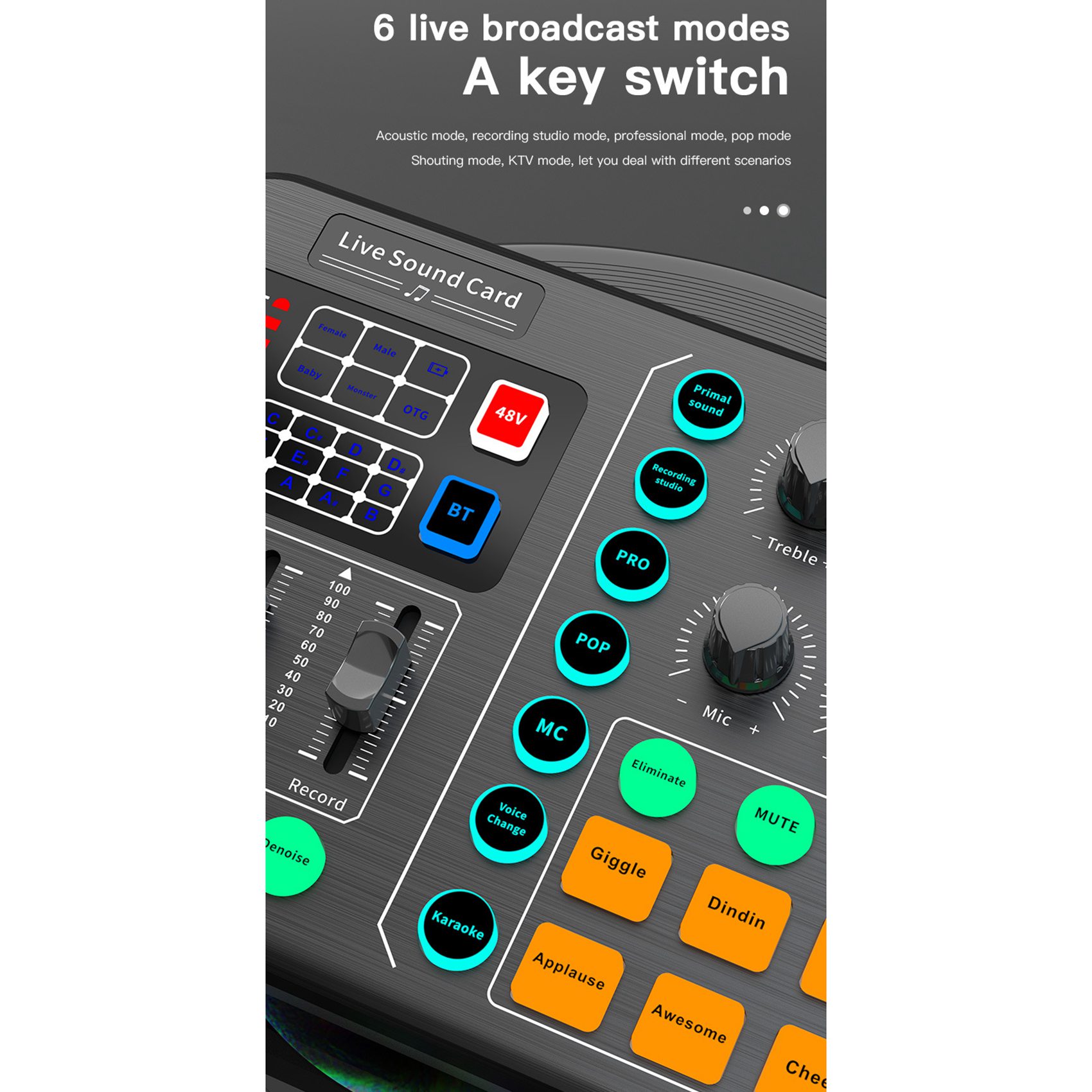 M6 Live Sound Card External Audio Mixer Mobile Phone Voice Changer Mixing Console Support 48V Microphone. 