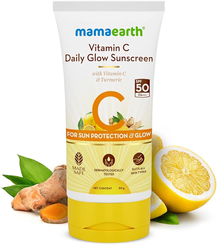 Mamaearth Daily Glow Sunscreen SPF 50 PA+++, No White Cast with Vitamin C &  Turmeric for Sun Protection & Glow - 50 g : Amazon.in: Beauty