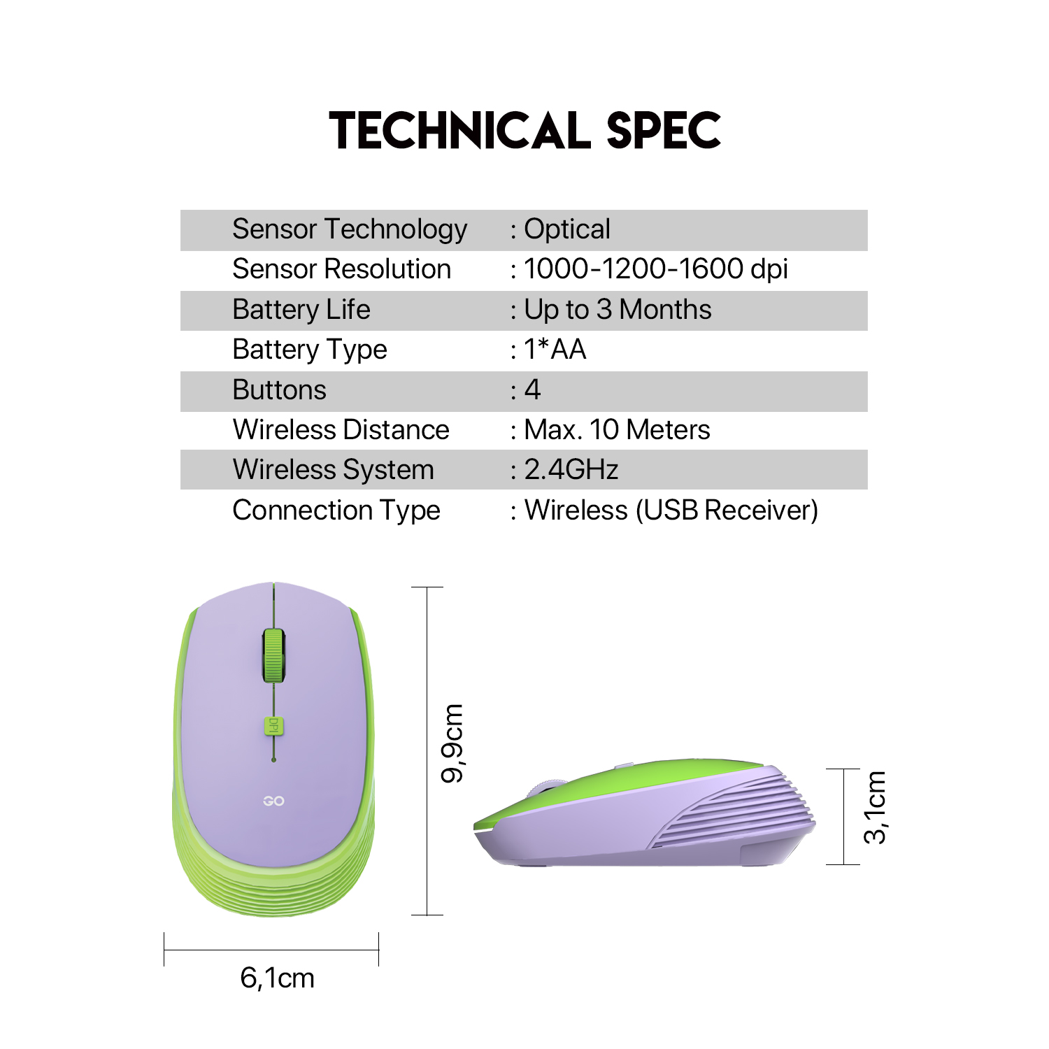FANTECH GO W607 Wireless Mouse With 2.4GHz Wireless Connection Symmetrical Grip Adjustable DPI 1600 For Gaming Gammer Office Home AA Battery Included. 