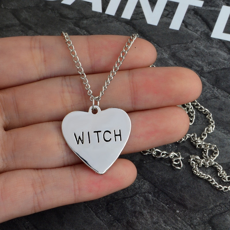 【VisioN Shop】Support Custom Witch necklace Heart Engraved Gothic Wiccan Halloween jewelry Necklace Gift for witches. 