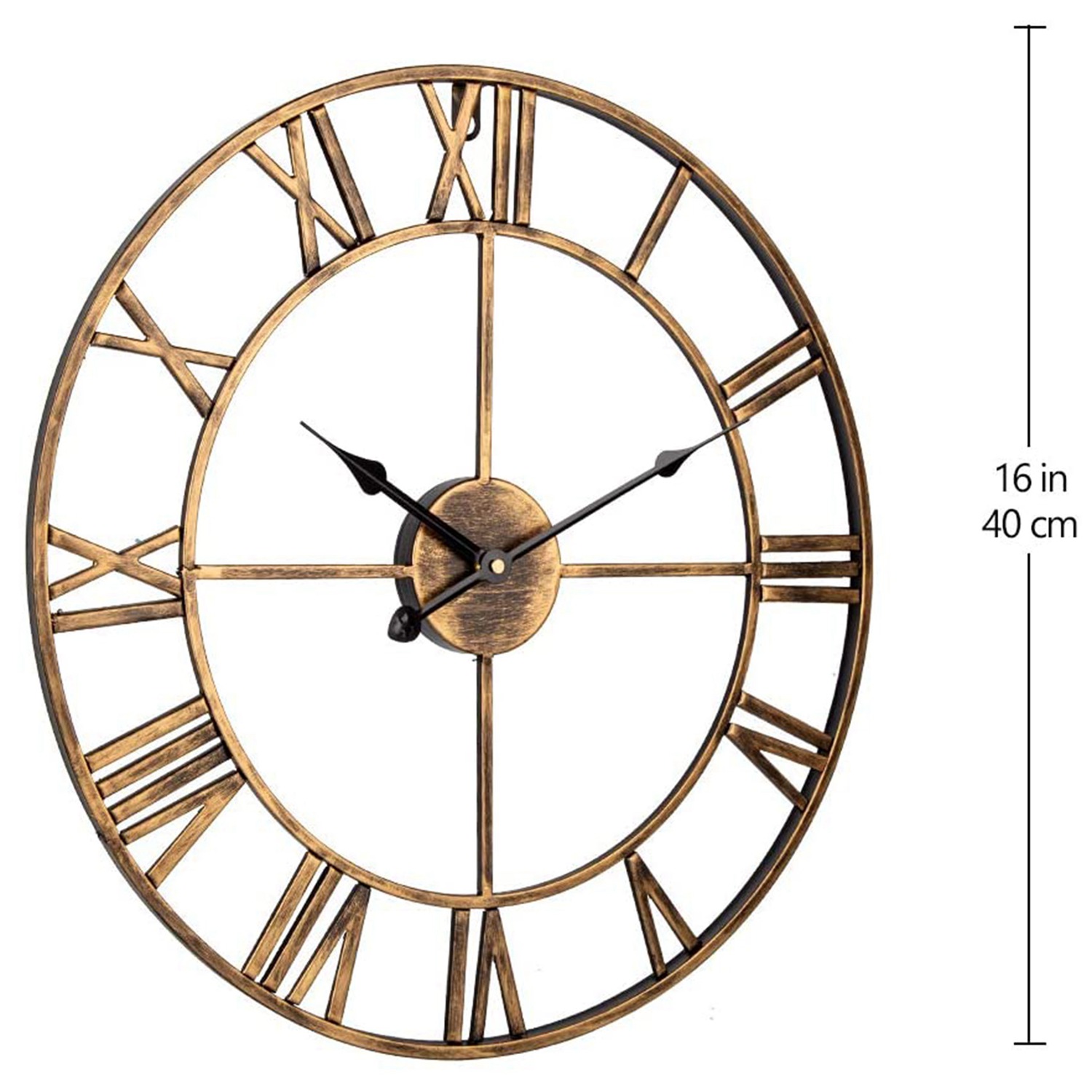 Wall Clock,Retro Analog Golden Metal Clock Ancient Roman Numeral Style Silent Quartz Movement Wall Clock for Home Decor. 