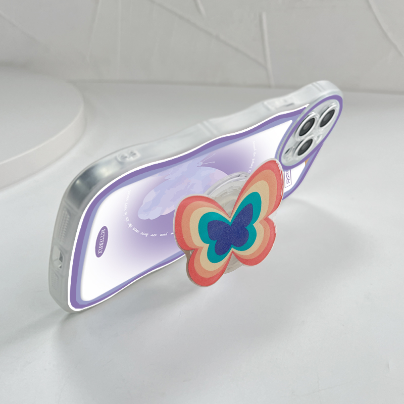 Jizetin for iPhone 13 Mini Back Cover + Free Pop Socket Colorful Butterfly Soft Wavy Shape TPU Phone Case For Girls Boys. 