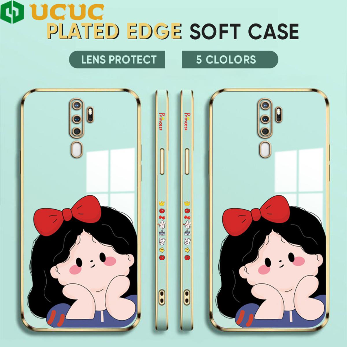 UCUC for OPPO A9 2020 A5 2020 Back Cover + Free Lanyard Cute Gir Luxury 6D Plating Case Side Pattern Soft Silicone Square Phone Cases