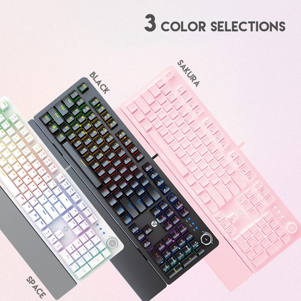 FANTECH MK853 Mechanical Keyboard Blue/Red Switch Ergonomics Backlit USB Wired Gaming Keyboard With Hand Rest For Laptop PC. 