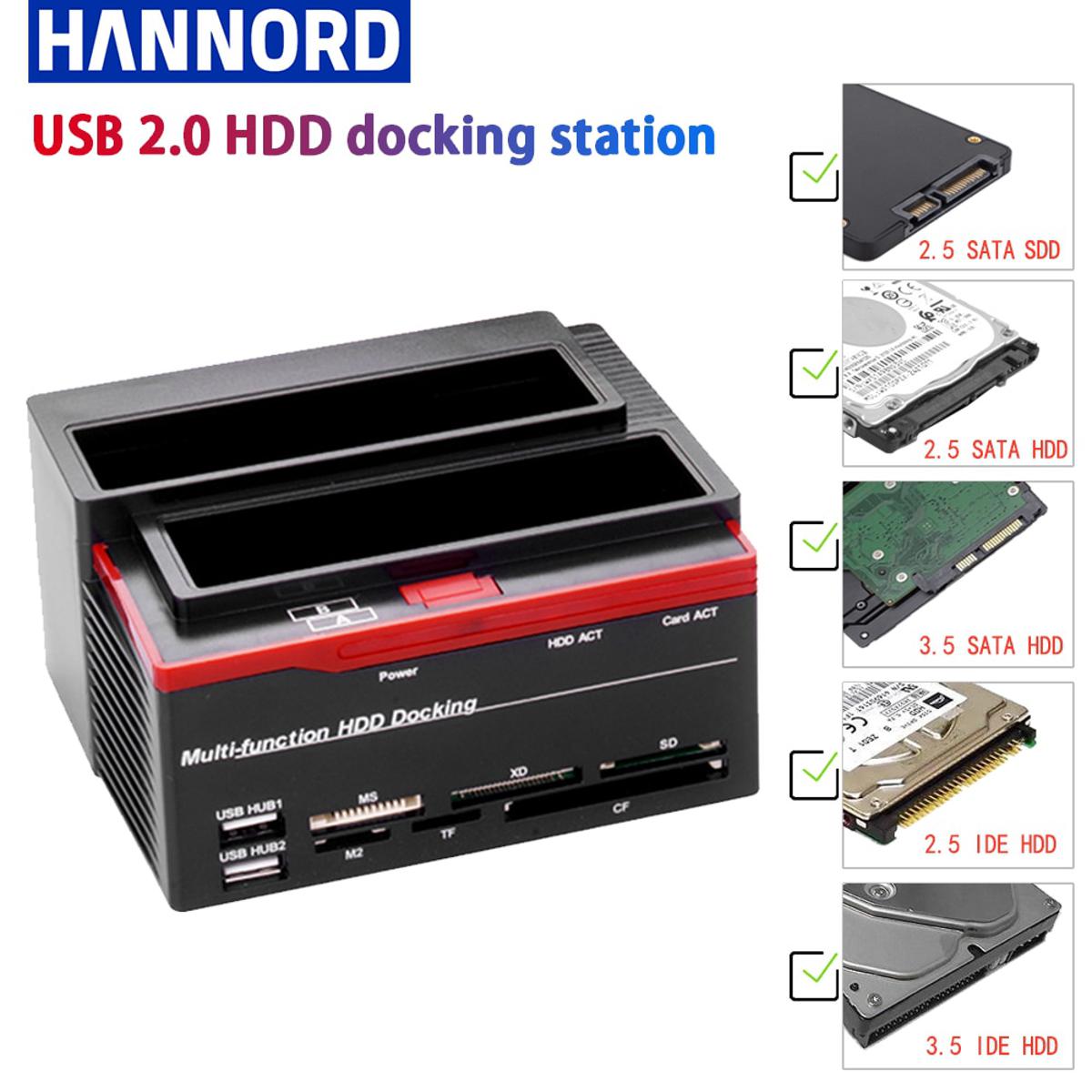 Hannord 2.5/3.5 SATA IDE HDD Docking Station Clone HDD Enclosure Station USB 2.0 Type C Hub MS/M2/XD/CF/SD/TF Card Reader