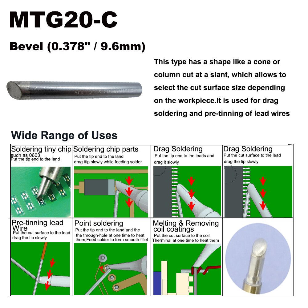 【VisioN Shop】MTG20-C Replacement Soldering Tips Bevel Fit WELLER WLC200 SP80NUS SP80NUK LED Station SPG80 SPG80L Iron. 