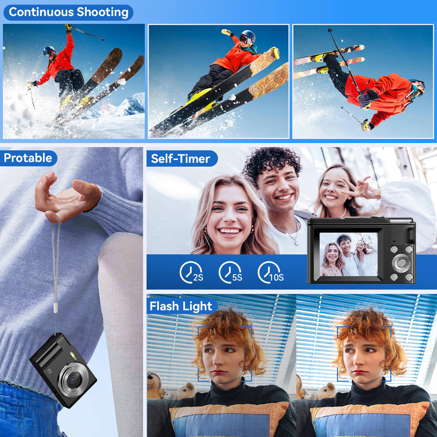 Digital Camera With Card 16X Zoom Anti Shake Compact Small Camera 1080P Vido Photography for StuPerfect Birthday Gift. 