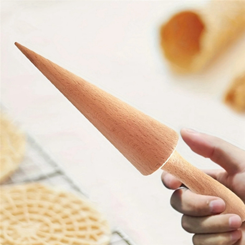 Ice Cream Waffle Cone Roller, Strong and Smooth Cone Roller, Wooden Pizzelle Cone, Handle Waffle Cone Shaped Tool. 