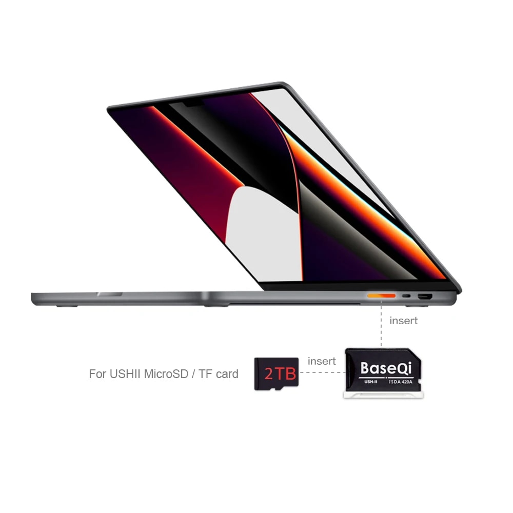 BaseQi for MacBook Pro 14inch 16inch Year2023/22/21 Microsd Card Adapter Completely Hidden Mac Pro Mini Drive. 