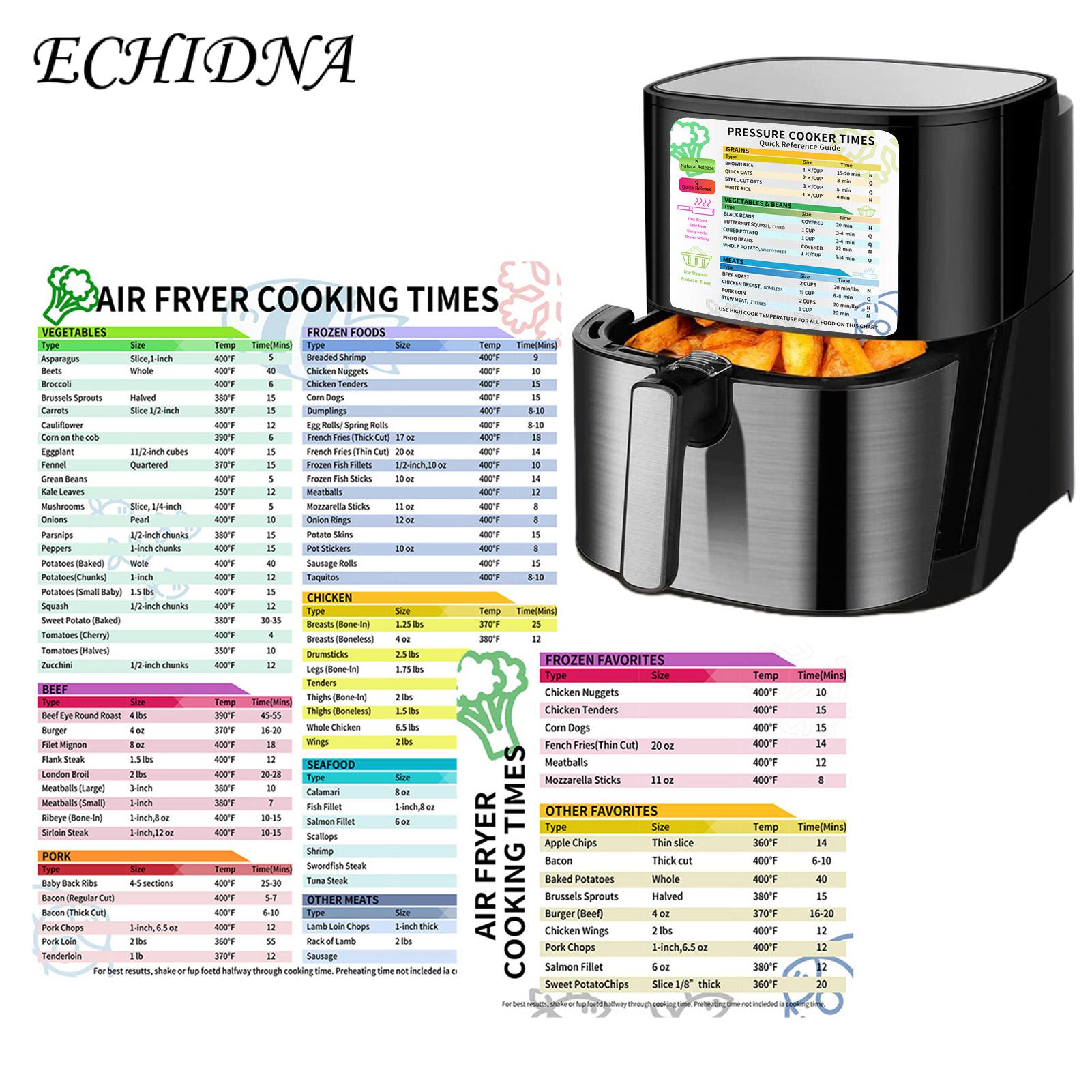 ECHIDNA Cooking Time Sheet Reusable Air-Fryer Accessories Cooking Times Cheat Sheet. 