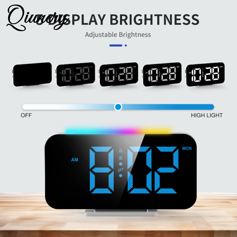 Qiunery Desk Digital Clock RGB Display Alarm Clock With Ambient Lighting Night Lamp Electronic LED Time Display USB Powered Electronic Desktop Clocks For Bedroom Bedside Offices. 