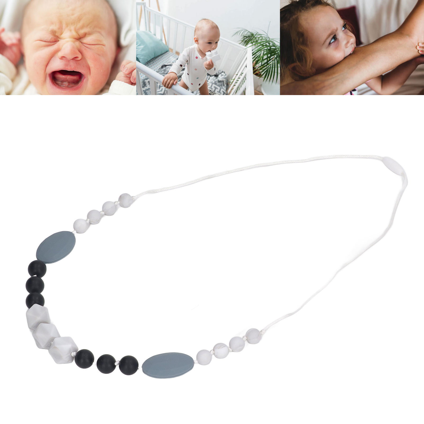 Baby Teething Necklace, Chewable Baby Teething Necklace Silicone Beads Vivid Reduce Pain Odorless Heating Easy To Clean with Detachable Clasps for Home. 