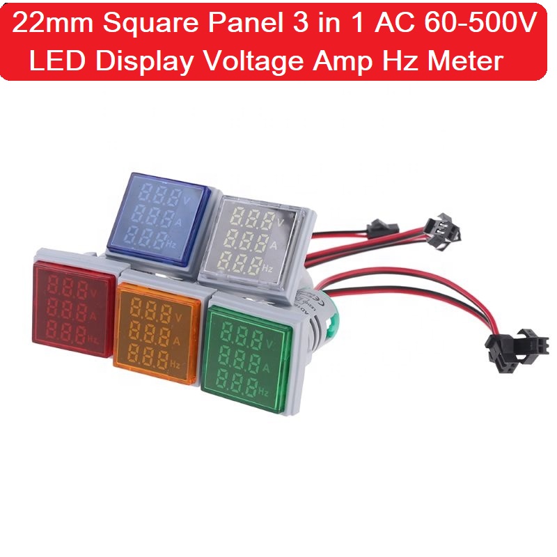 3 In 1 VOLT AMP Hz Meter Panel Mount 22mm Square Panel 3 in 1 AC 60-500V 0-100A 20-75Hz LED Digital Display Voltage Volt Current Ampere Amp Frequency Hertz Hz Meter Indicator Tools Adapters. 