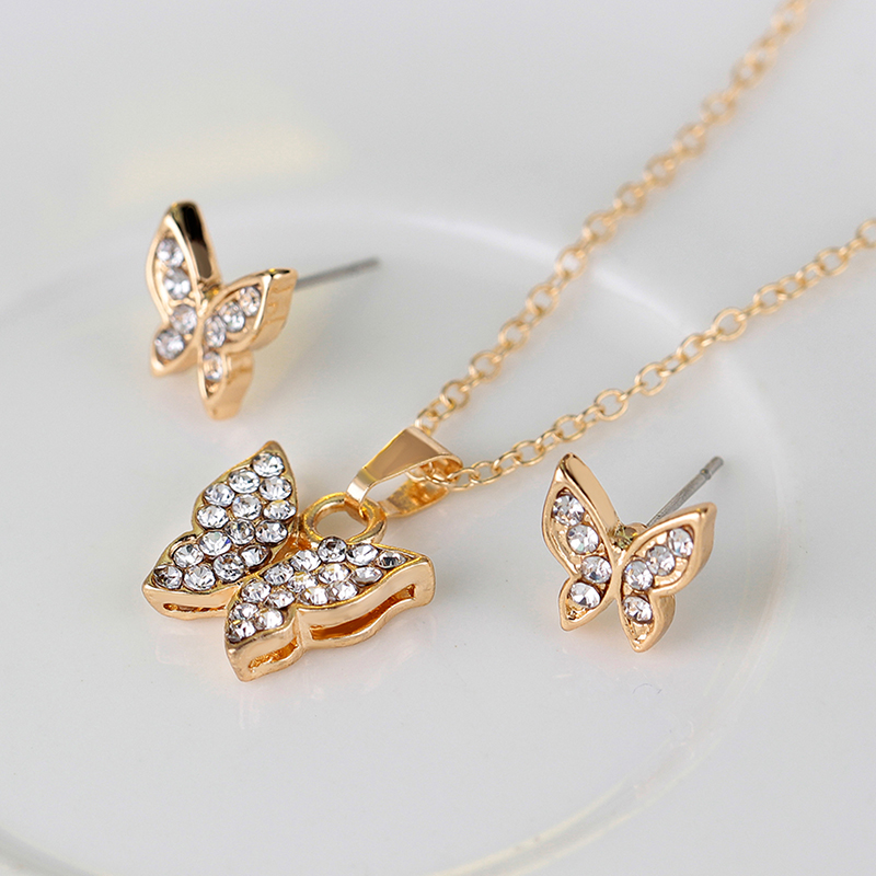 Butterfly Bridal Necklace & Earrings Set - Crystal Rhinestone Alloy Jewelry For Women, Wedding Party (Silver, 35cm Necklace)