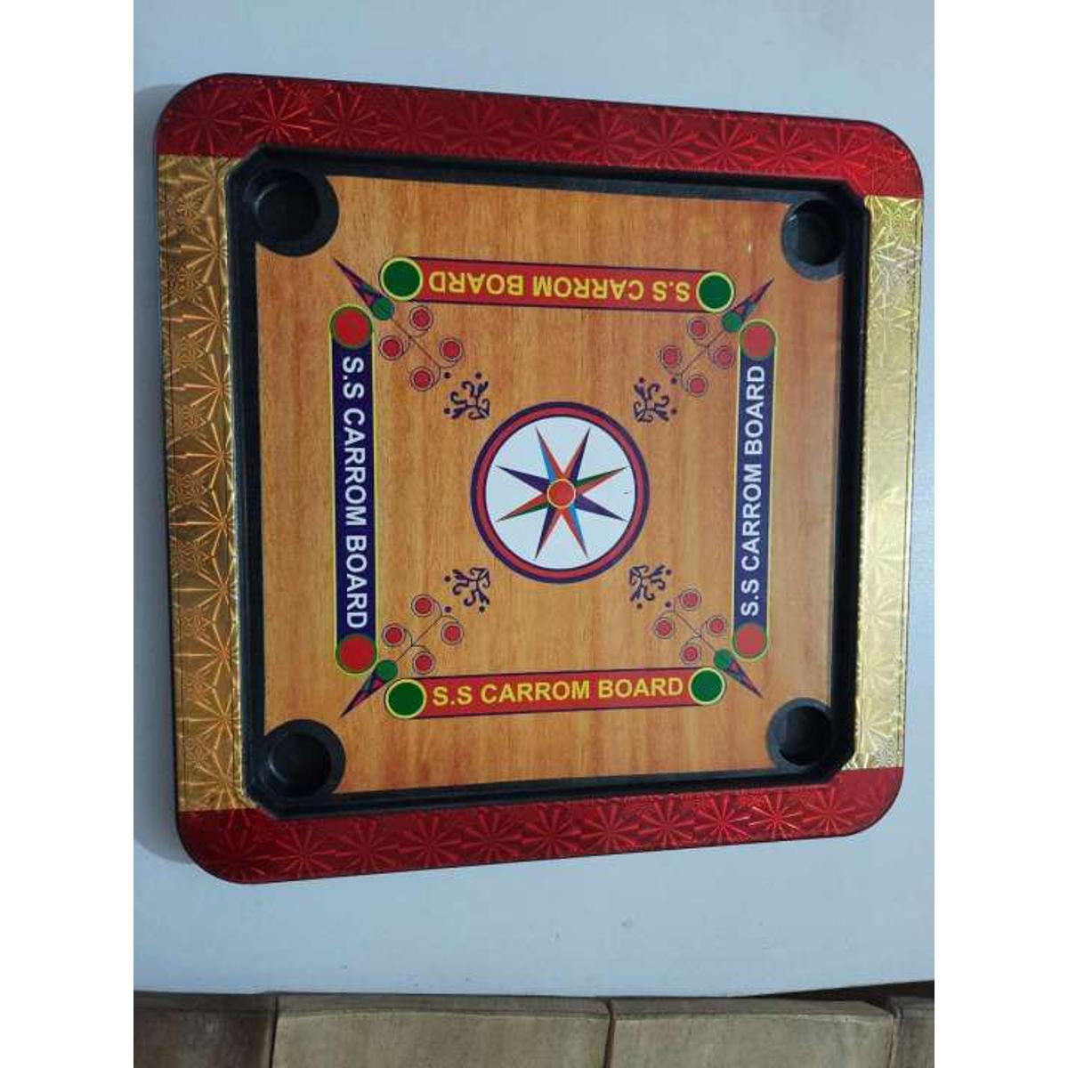Plastic Carrom Board (Both side play : One side Carrom board & Other side Ludu ).Board game - Multi color - (12 *12) Inch