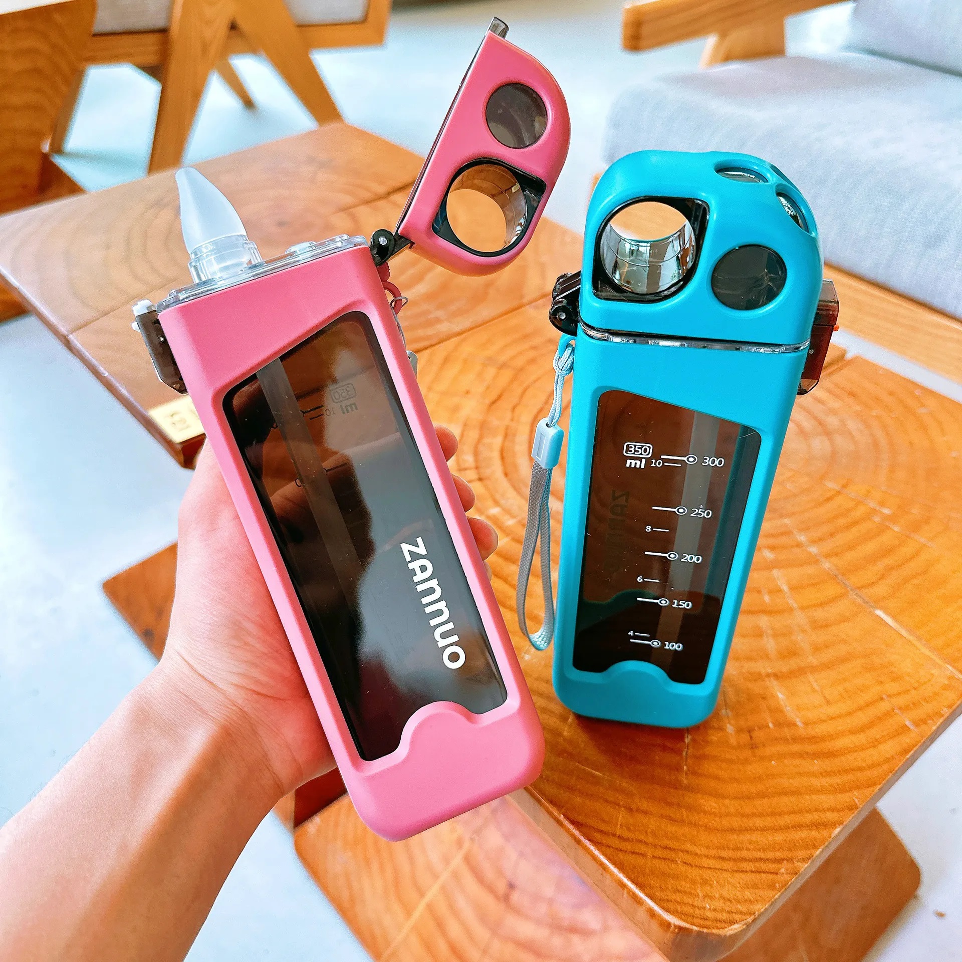 1 pcs Drinkware Plastic Double Layer With Lock Spring Cap, Straw Cup, Flat With Scale, Outdoor Sports Kettle, Water Bottle | Daraz.com.bd