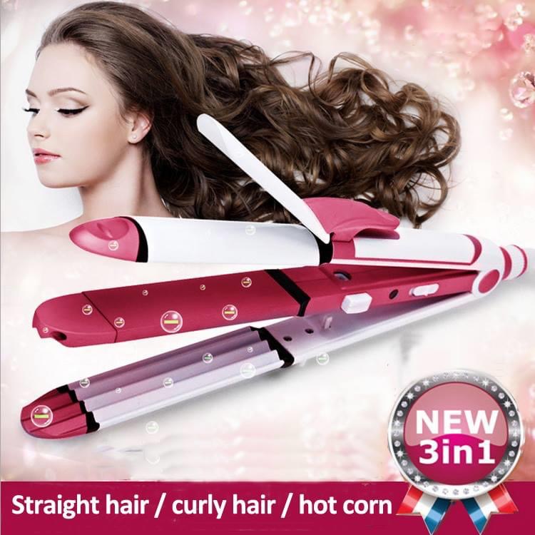 Kemei KM-3304 3 in 1 Hair Straightener Curler & Crimping Price in ...