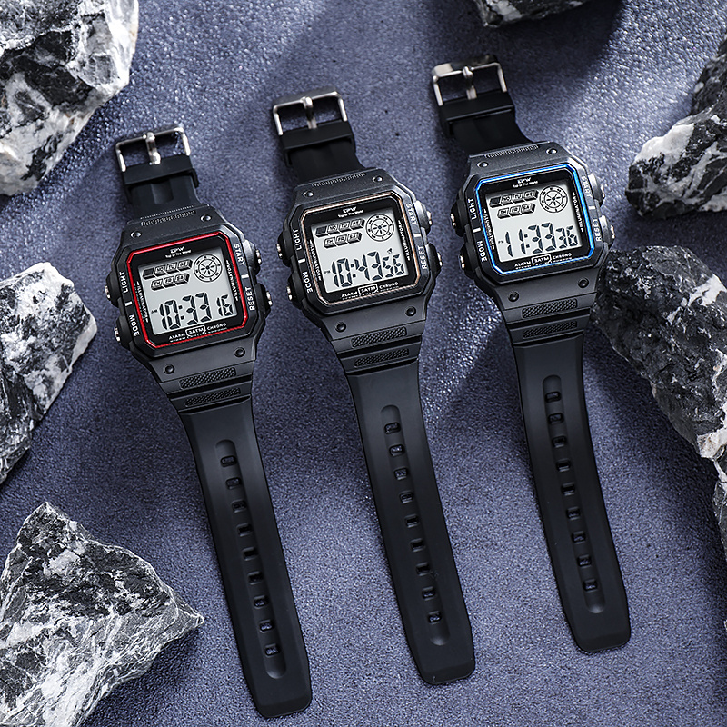 Shock Resistant Digital Watch - 3ATM Water Resistant Rectangular Dial. 